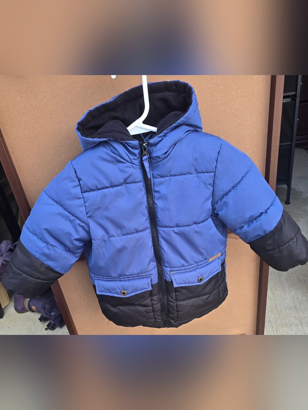 Kids Blue and Black Puffer Jacket with Hood
